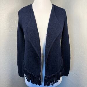 Margaret O’Leary Cashmere Cotton Fringe Cardigan XS Navy Open Front Sweater